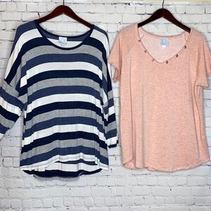 Bundle Of 2 Sunday Comfy Soft  Tees Blue‎ /Pink XL